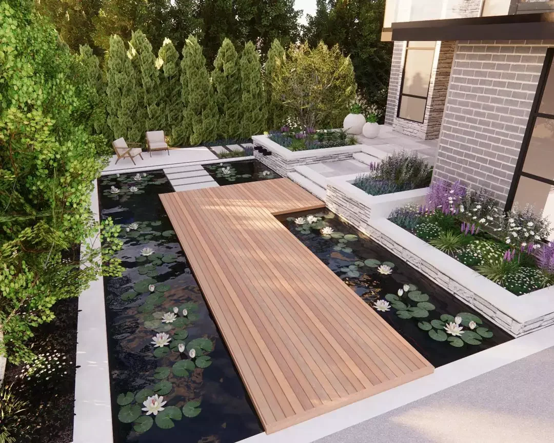 45 Beautiful Backyard Pathway Ideas to Transform Your Outdoor Space A Combo of Wood and Water