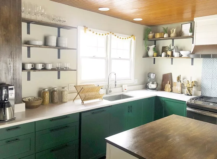 37 Stunning Green Kitchen Cabinet Ideas That Will Transform Your Space Accent Green Base Cabinets