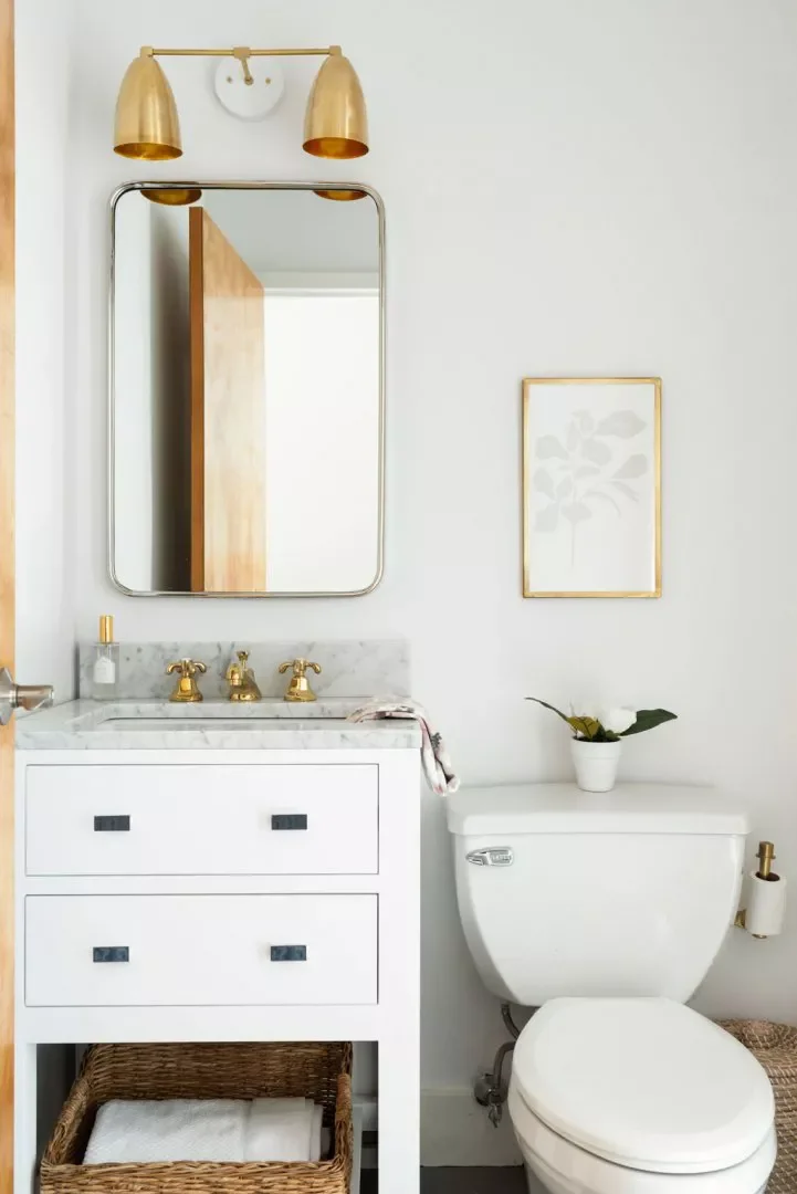 22 Simple White Bathroom Ideas That Make a Big Impact Accent With Gold Hardware