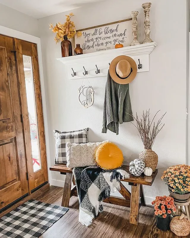 33 Stunning Fall Entryway Ideas That Transform Your Home for Autumn 9 Accent With Plaid