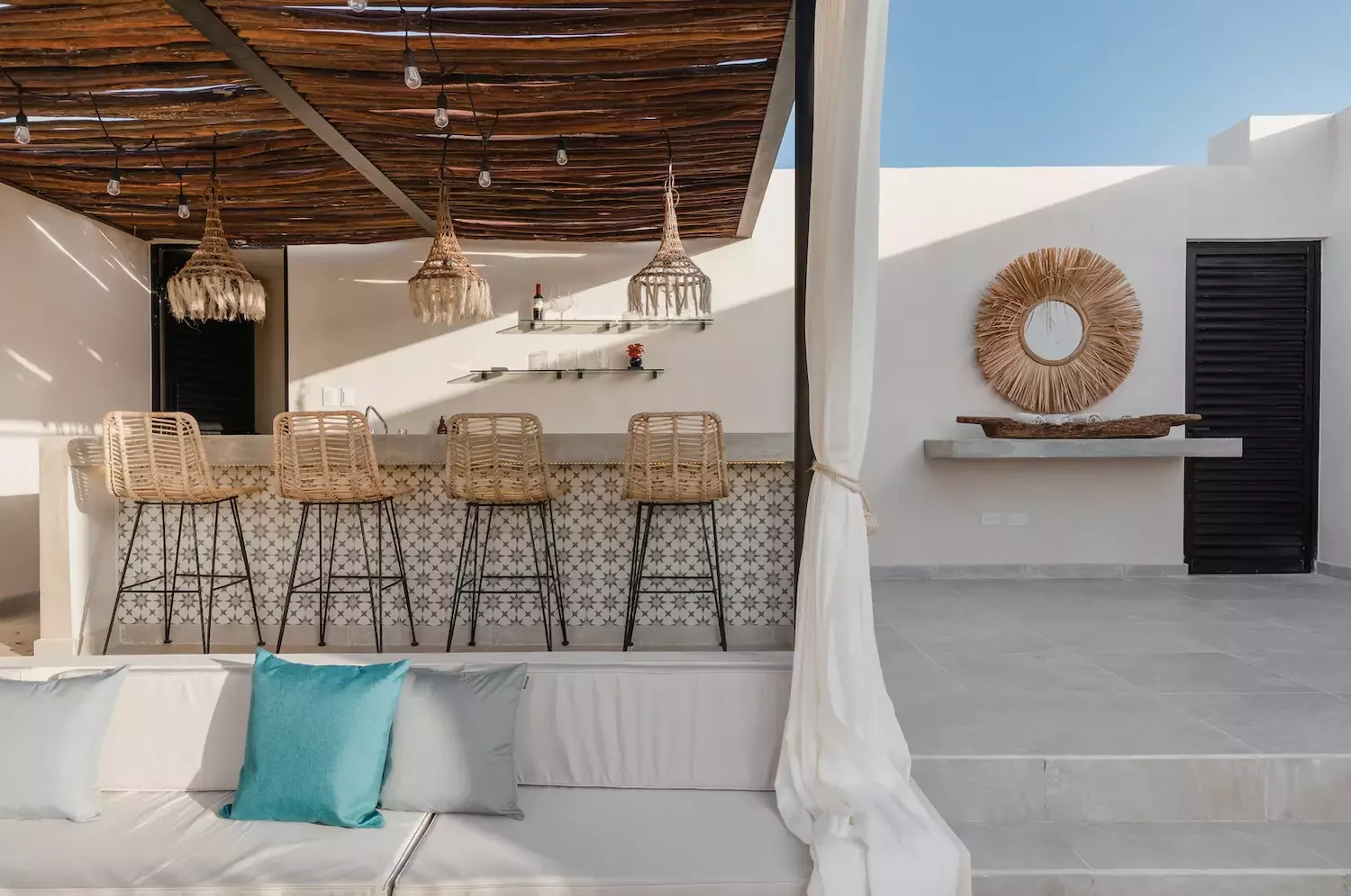 40 Stunning Outdoor Bar Ideas to Transform Your Backyard Entertainment Space 1 Add Boho Style