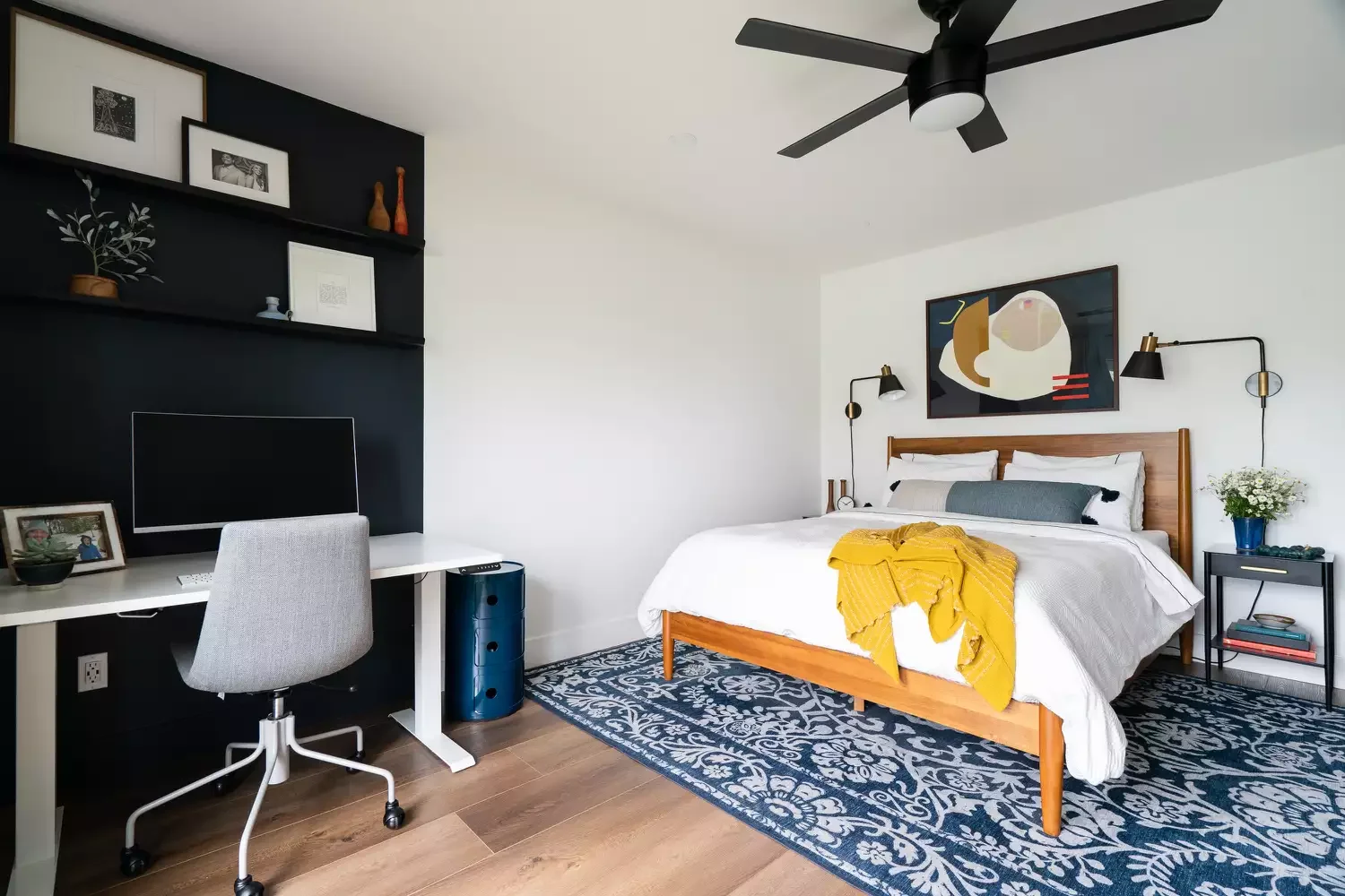 25 Stunning Navy Blue Bedroom Ideas That Will Transform Your Space 23 Add Bright Pops of Color