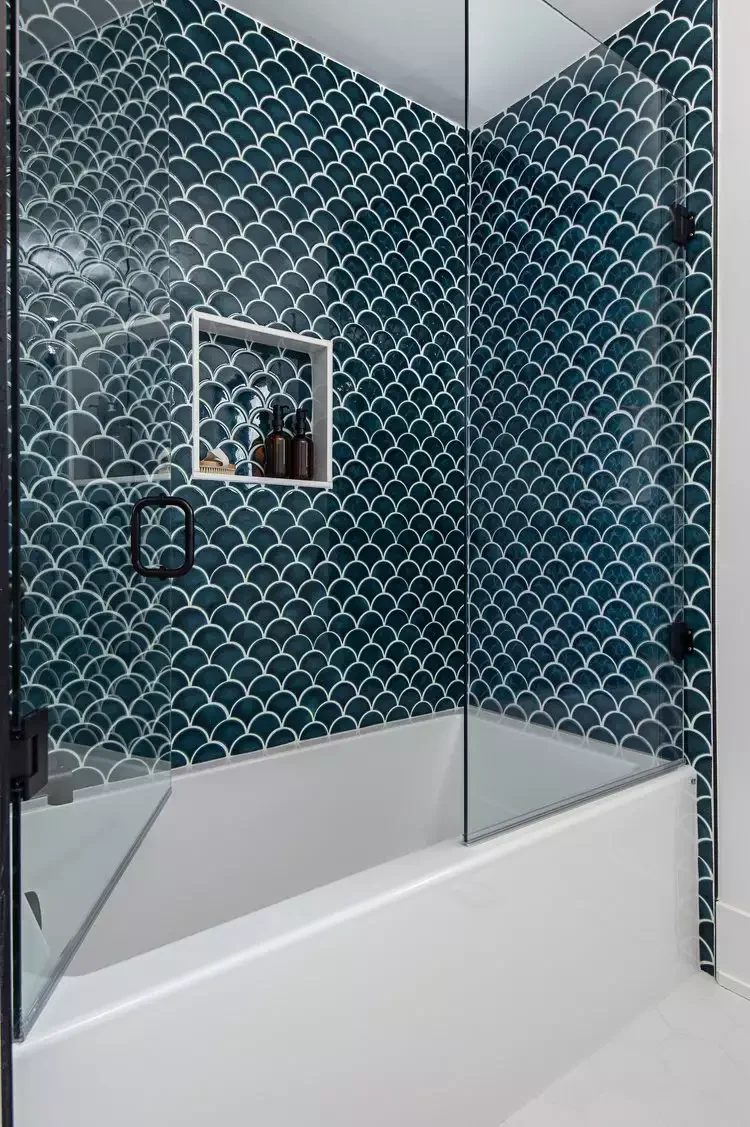 26 Beautiful Bathtub Tile Ideas That'll Transform Your Shower-Tub Into a Designer Masterpiece 5 Add Color and Pattern
