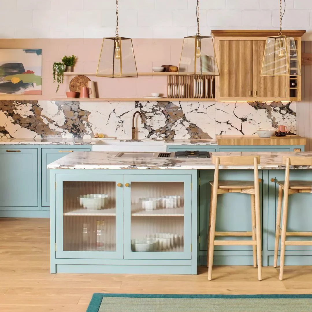 30 Stunning Pink Kitchen Designs That Show Why Pink Is the Ultimate Neutral 27 Add Depth With Fluted Surfaces