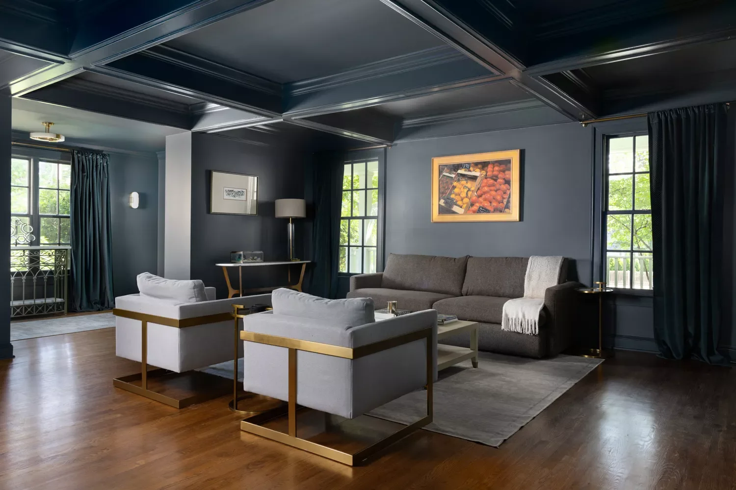 30 Dark and Dramatic Living Rooms That Will Transform Your Space Add Drama With a Bold Coffered Ceiling