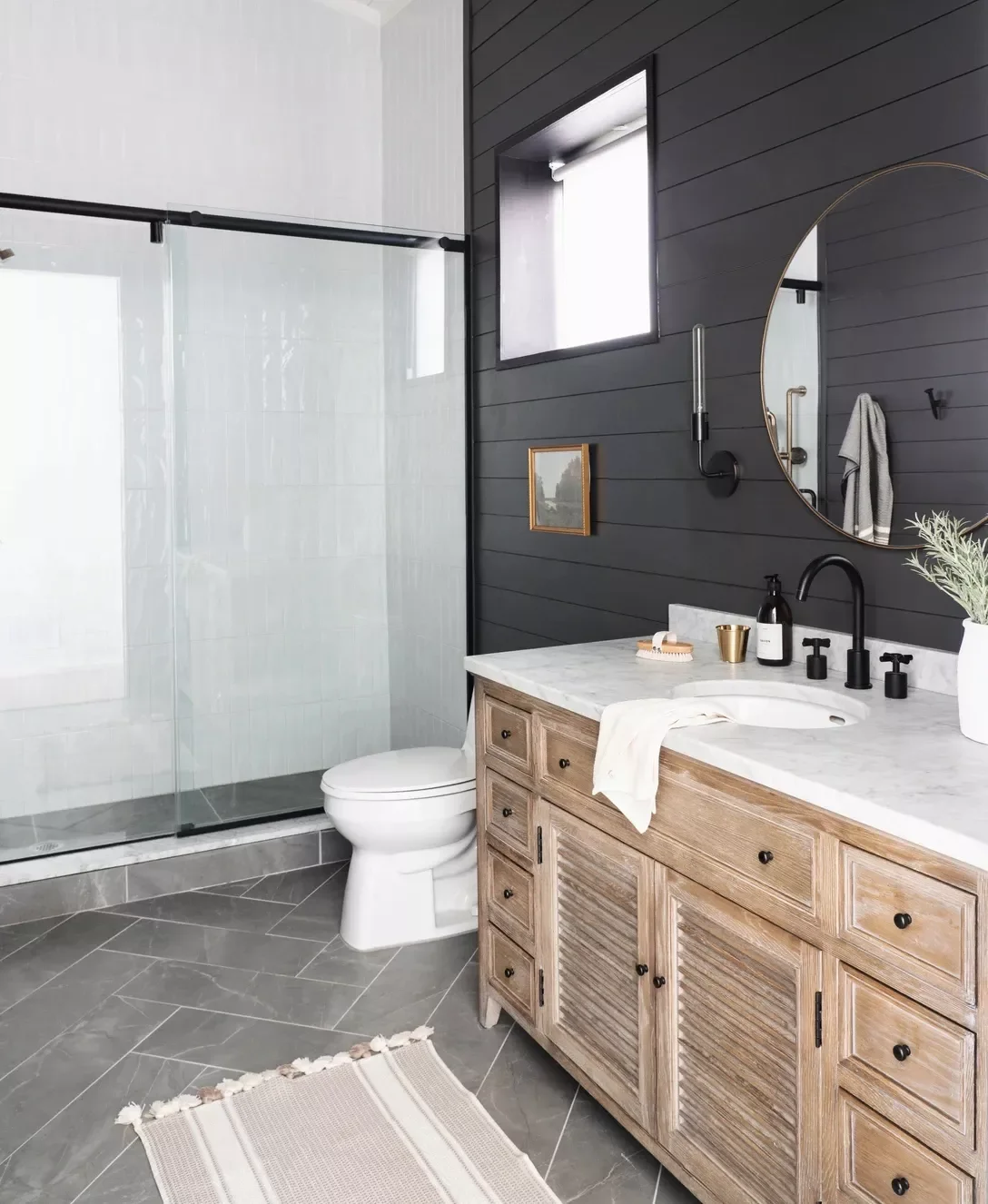 33 Stunning Shiplap Accent Wall Ideas to Transform Your Home 22 Add Drama to the Bathroom