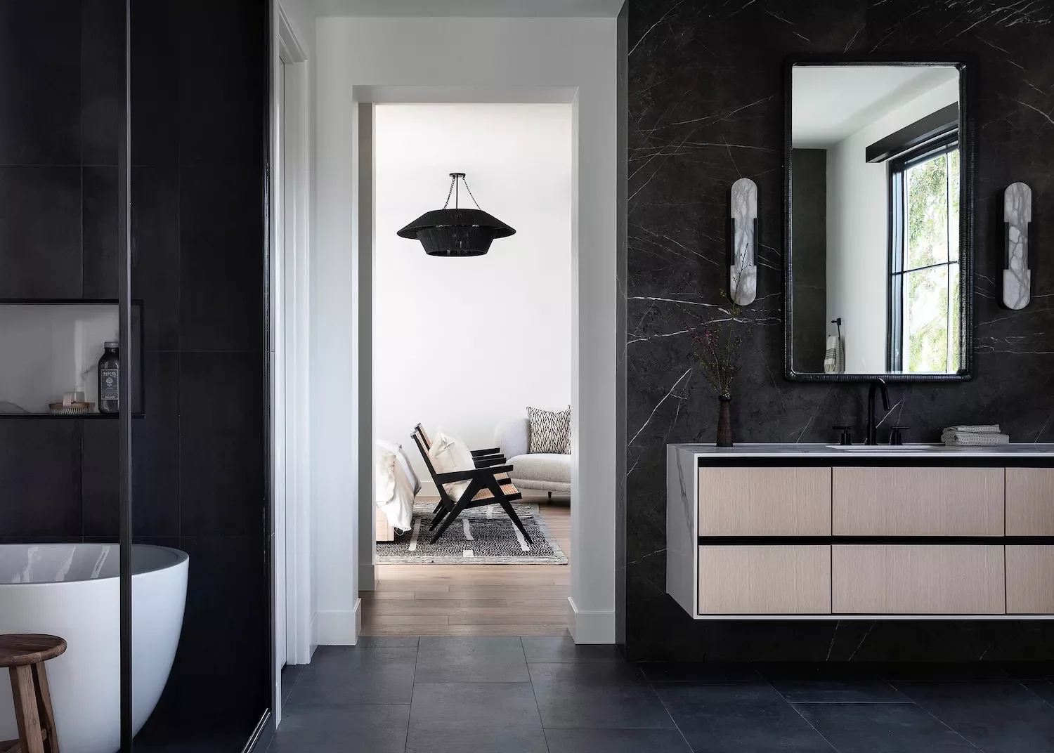 49 Stunning Primary Bathroom Ideas That Will Transform Your Space 10 Add Moody Black Stone