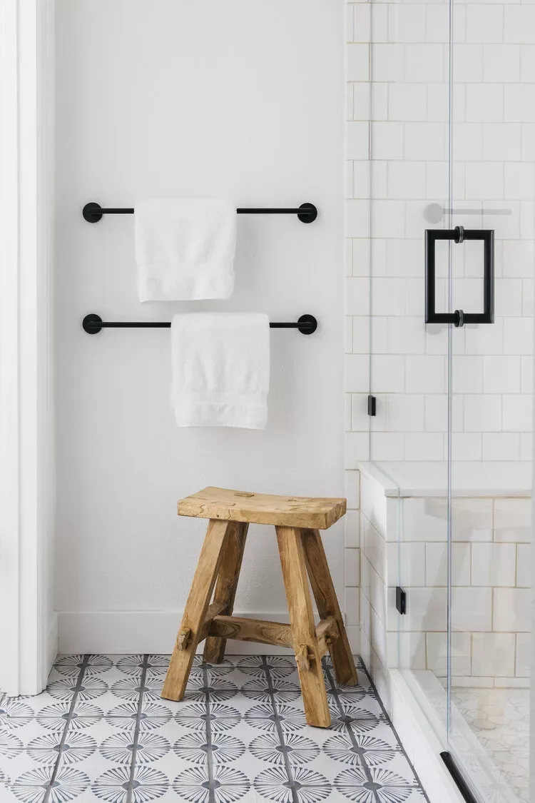 32 Stunning Modern Farmhouse Bathroom Ideas for Timeless Style 23 Add Rustic Shower Accessories
