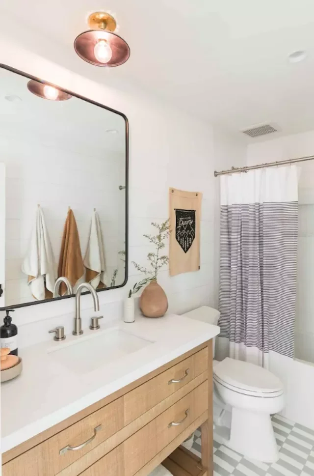 32 Shower Curtain Ideas to Transform Your Bathroom with Maximum Style 16 Add Some Lines