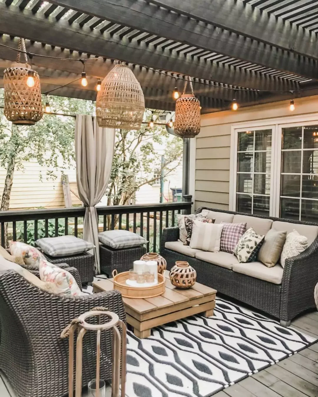 30 Beautiful Ways to Transform Your Patio with String Lights 12 Add Textural Touches