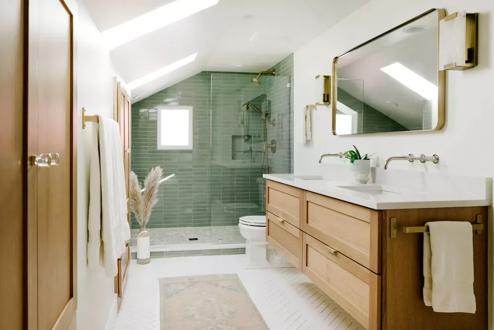 49 Stunning Primary Bathroom Ideas That Will Transform Your Space 8 Add Warm Wood Finishes