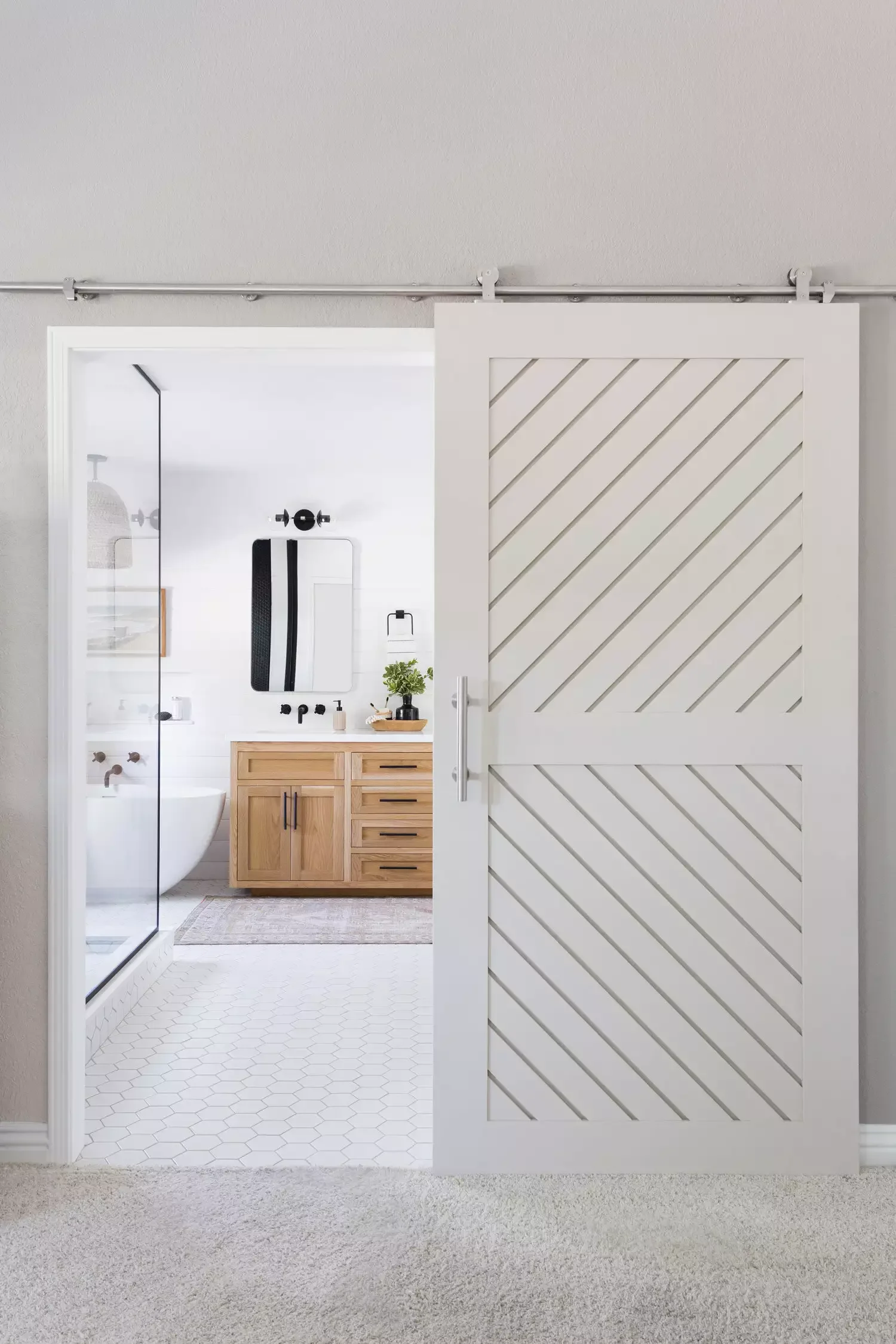 49 Stunning Primary Bathroom Ideas That Will Transform Your Space 33 Add a Barn Door