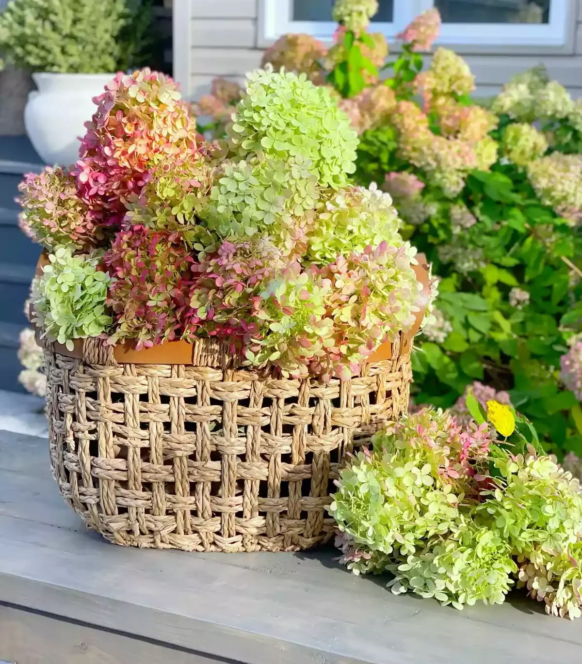 41 Beautiful Fall Outdoor Decorating Ideas to Transform Your Space This Season 21 Add a Basket of Hydrangeas