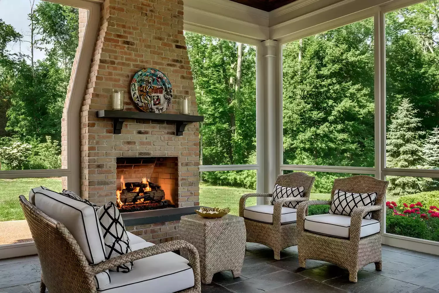 62 Stunning Screen Porch Ideas to Create the Perfect Indoor-Outdoor Retreat Add a Brick Fireplace