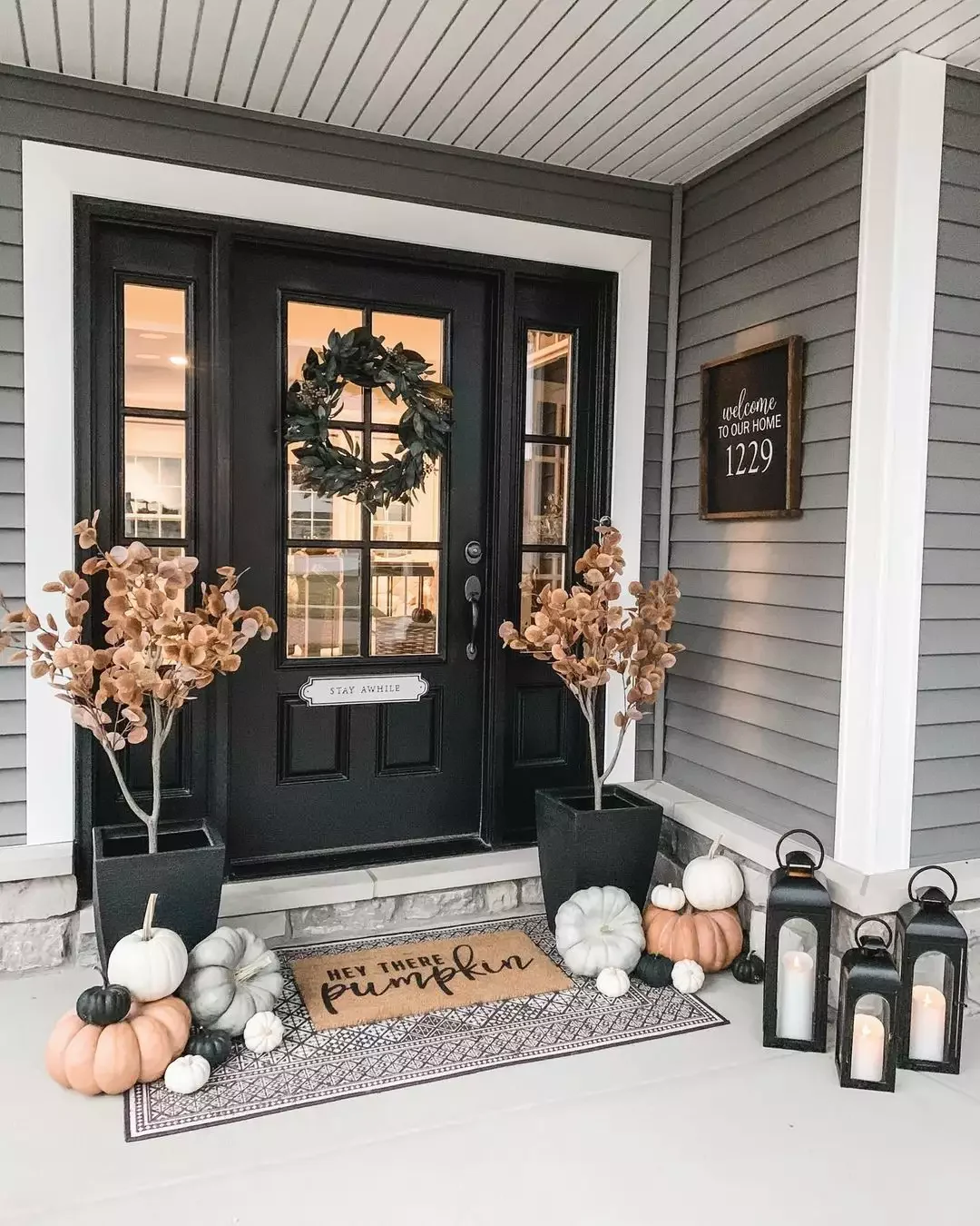 41 Beautiful Fall Outdoor Decorating Ideas to Transform Your Space This Season 3 Add a Fall Doormat for a Warm Welcome