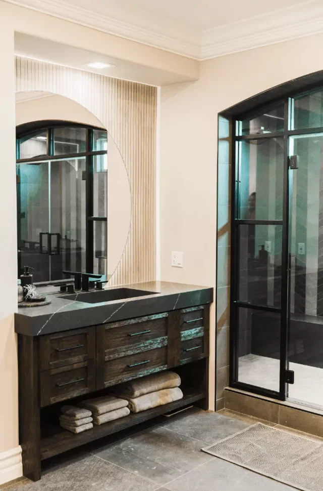 50 Dramatic Dark Bathroom Ideas to Transform Your Space 31 Add a Little Iron
