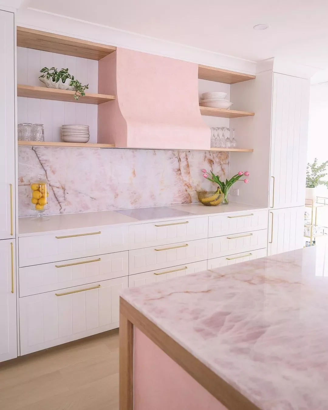 30 Stunning Pink Kitchen Designs That Show Why Pink Is the Ultimate Neutral 6 Add a Pink Range Hood