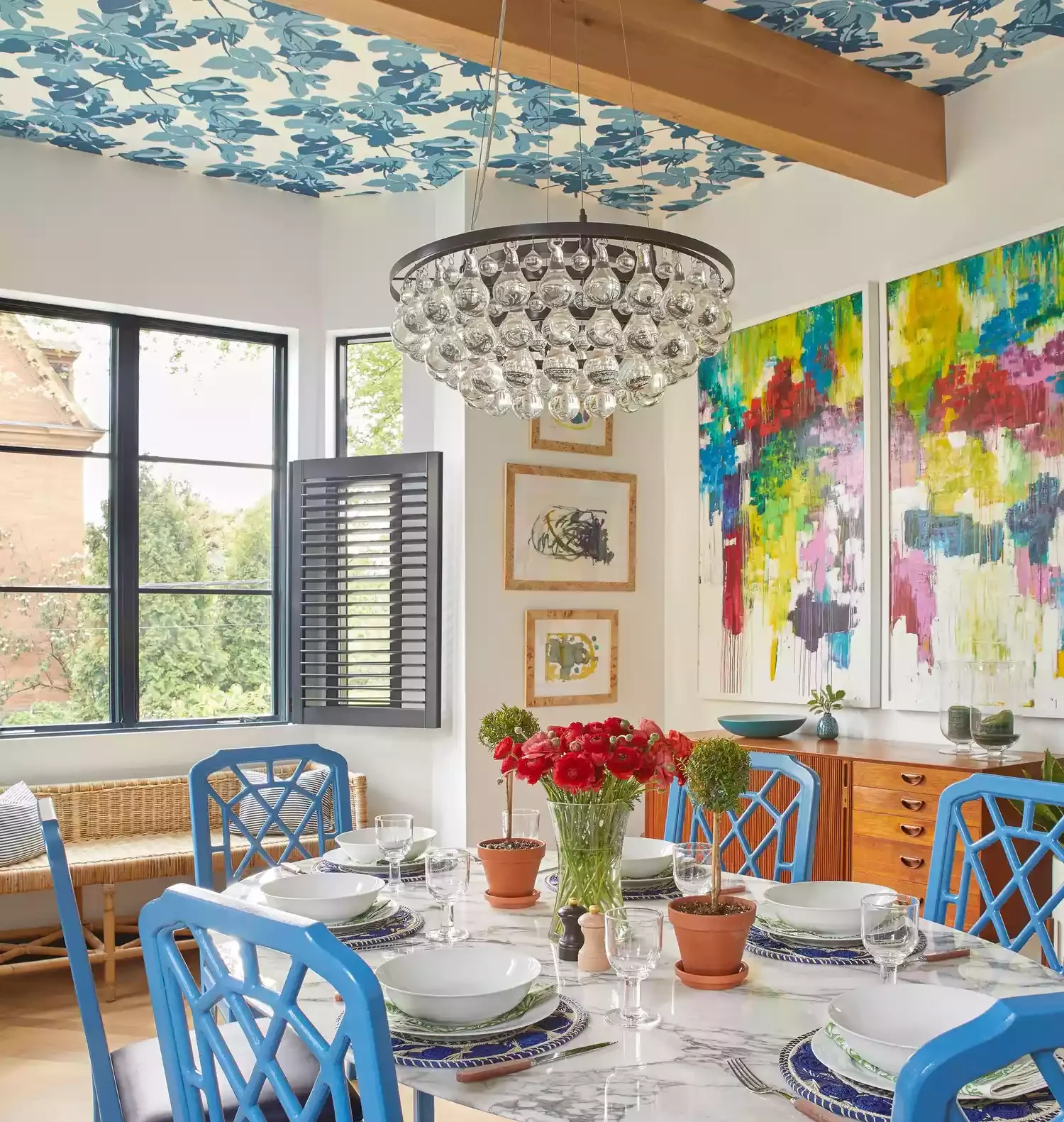 38 Stunning Ceiling Beam Ideas to Transform Your Home 33 Add a Playful Wallpaper
