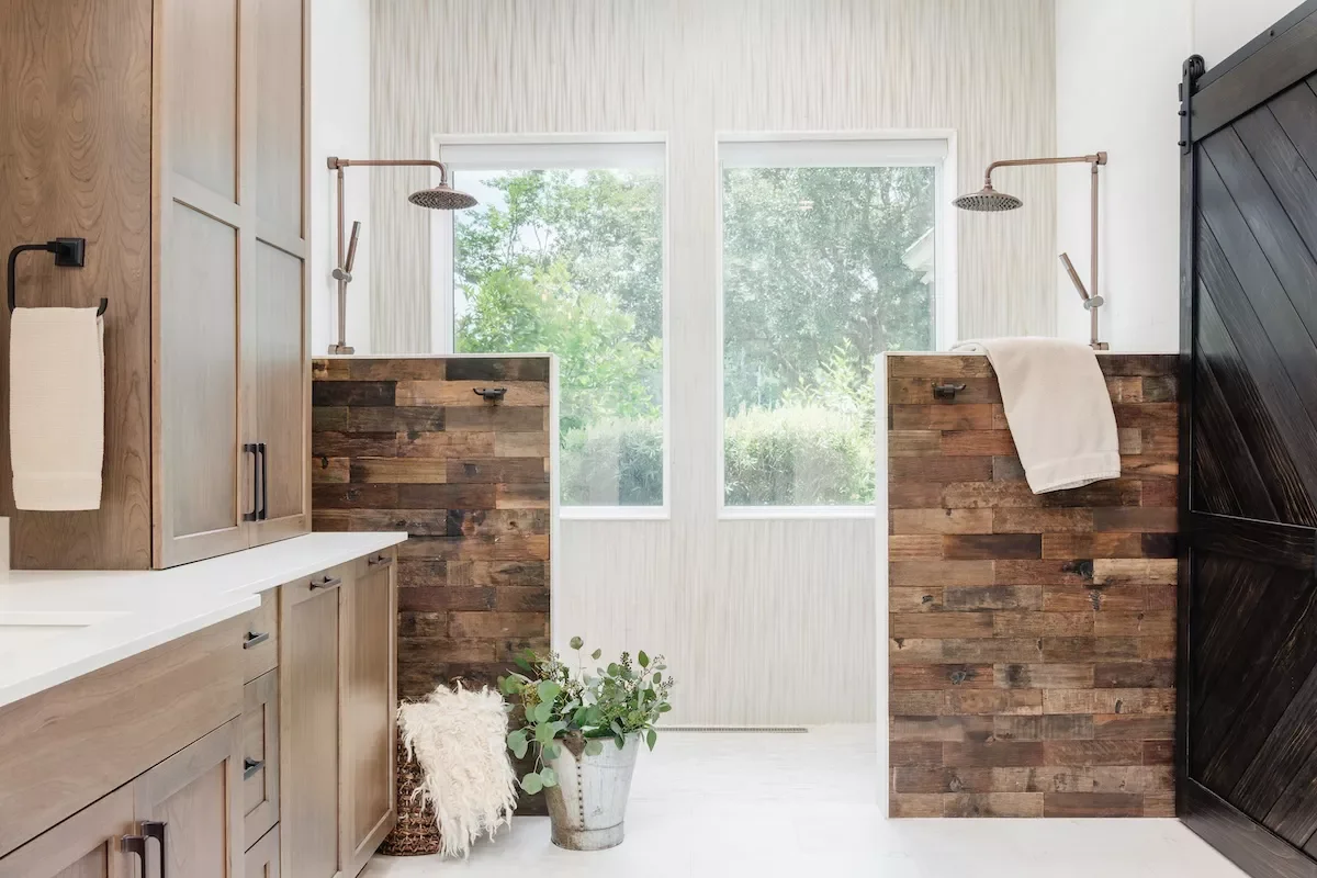 30 Rustic Bathroom Ideas That'll Give You Serious Country Cottage Vibes 12 Add a Rustic Shower Wall