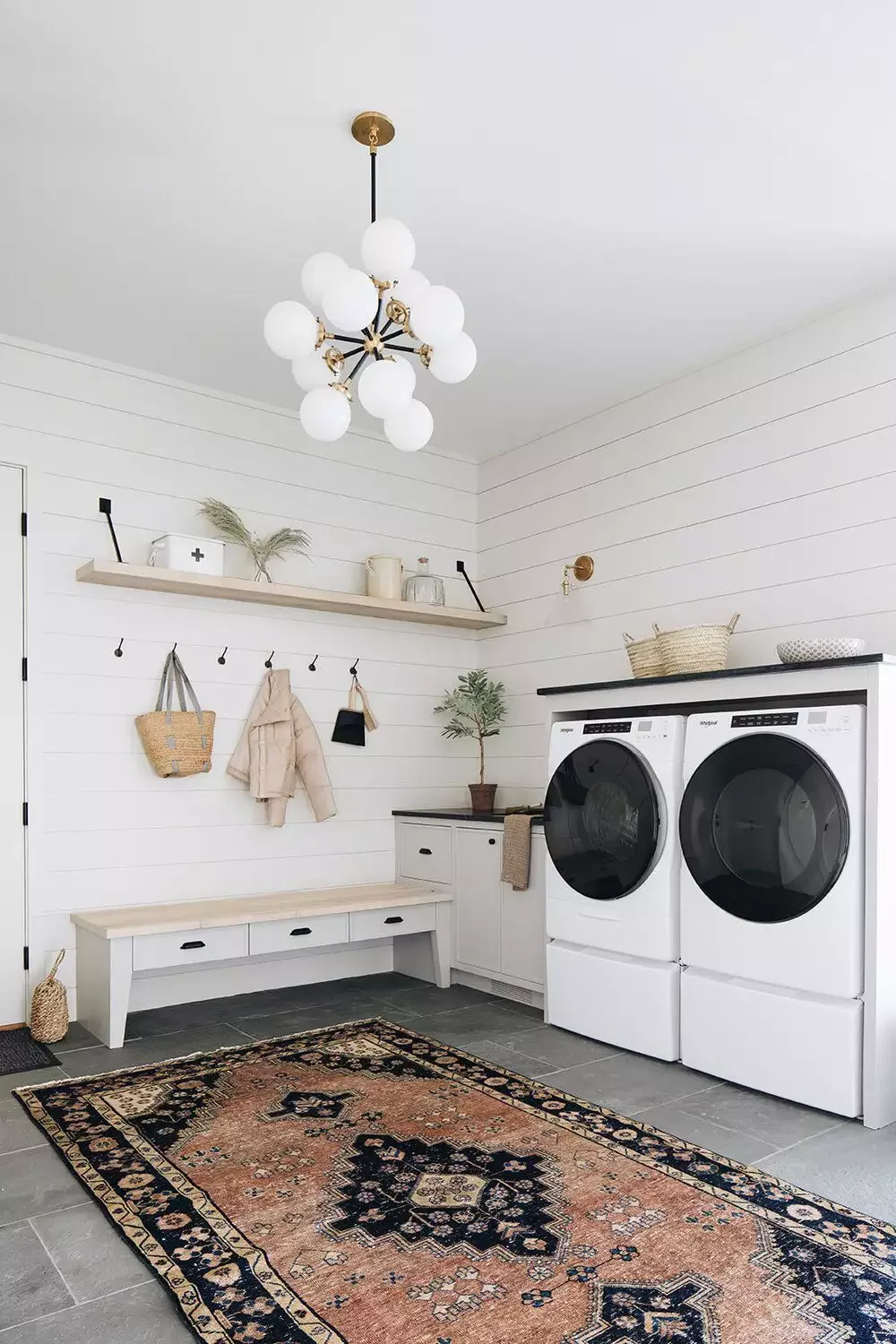 35 Stylish Mudroom and Laundry Room Combination Ideas That Maximize Space Add a Statement Rug