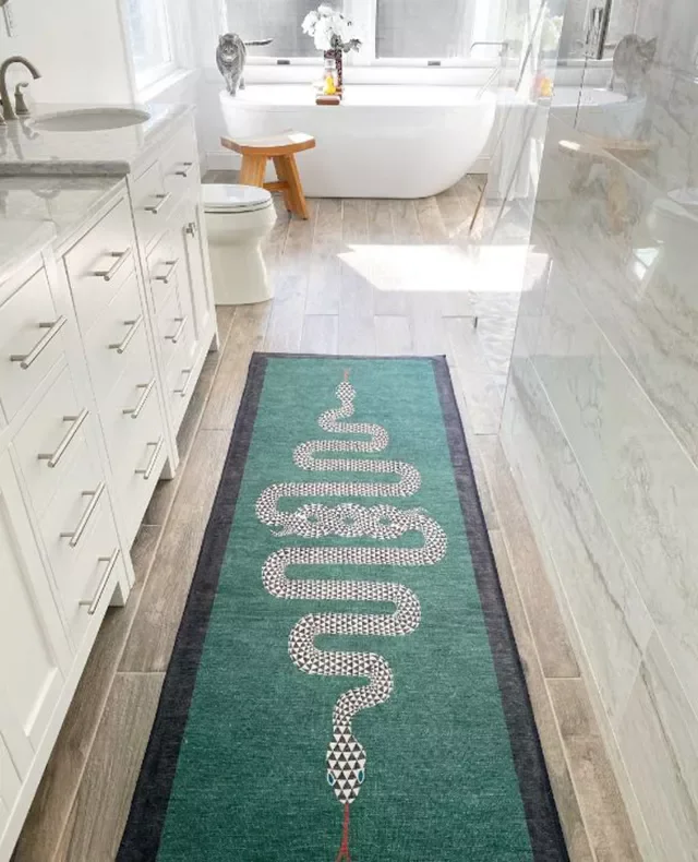 74 Amazing Bathroom Decorating Ideas That Will Transform Your Space 71 Add a Statement Rug