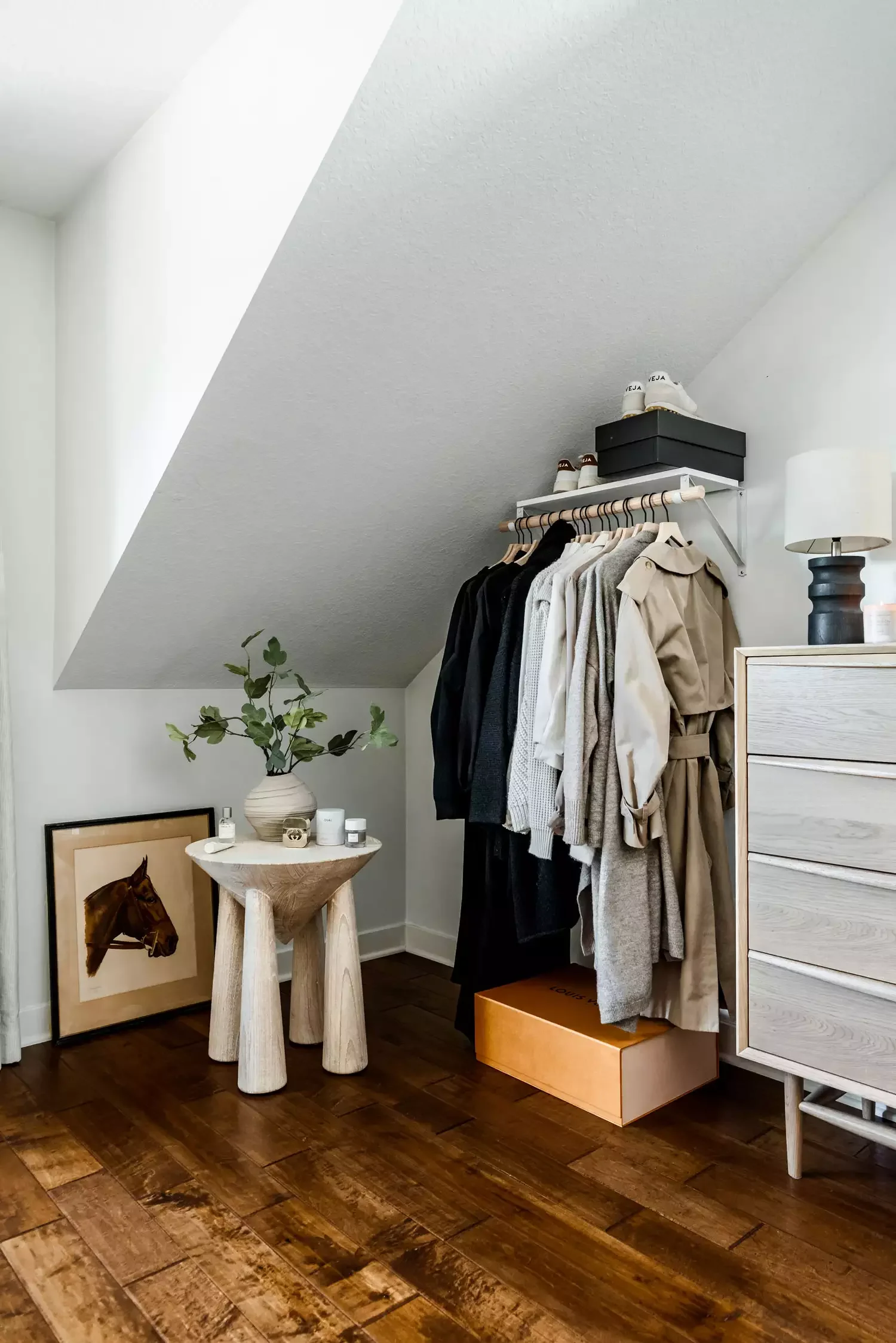 23 Brilliant Open Closet Ideas That'll Transform Your Morning Routine Add an Accent Table