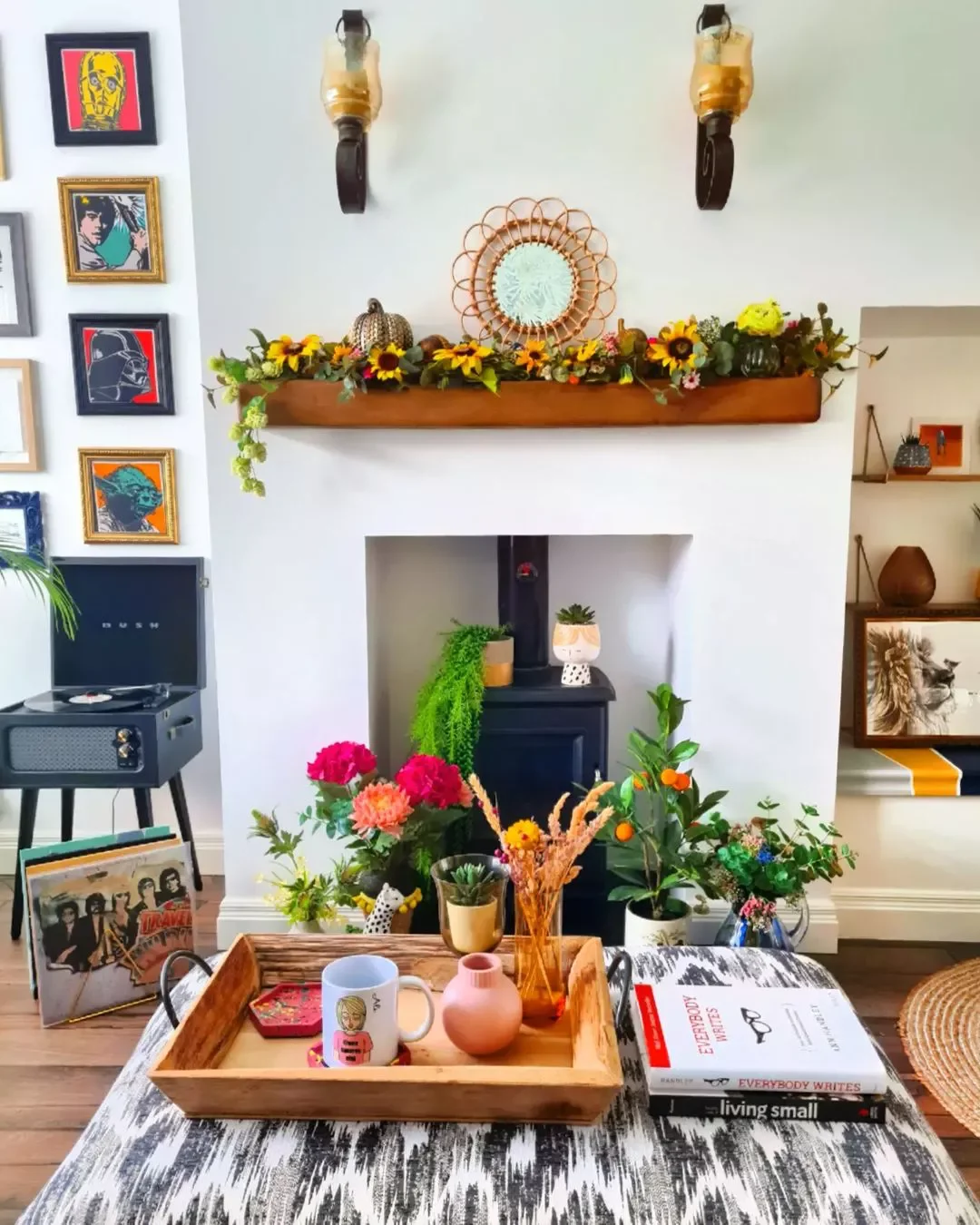 30 Enchanting Halloween Fireplace Mantel Ideas to Transform Your Space 1 Add in Flowers