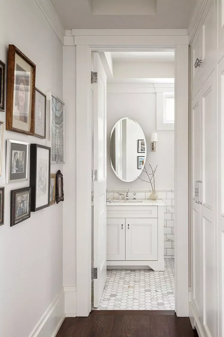 32 Powder Room Design Ideas That Turn Your Small Space Into a Style Statement All-White Half Bathroom