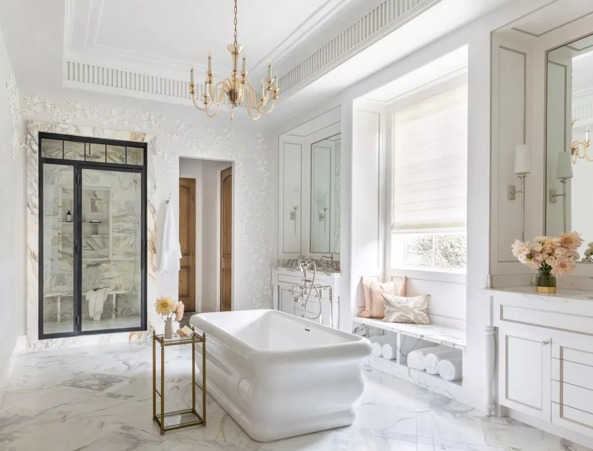 22 Simple White Bathroom Ideas That Make a Big Impact Apply Decorative Moldings