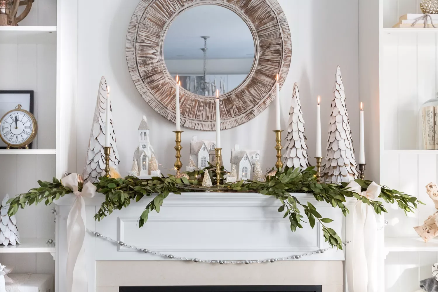 56 Magical Christmas Mantel Decorating Ideas to Transform Your Holiday Home 1 Arrange DIY Cardboard Trees