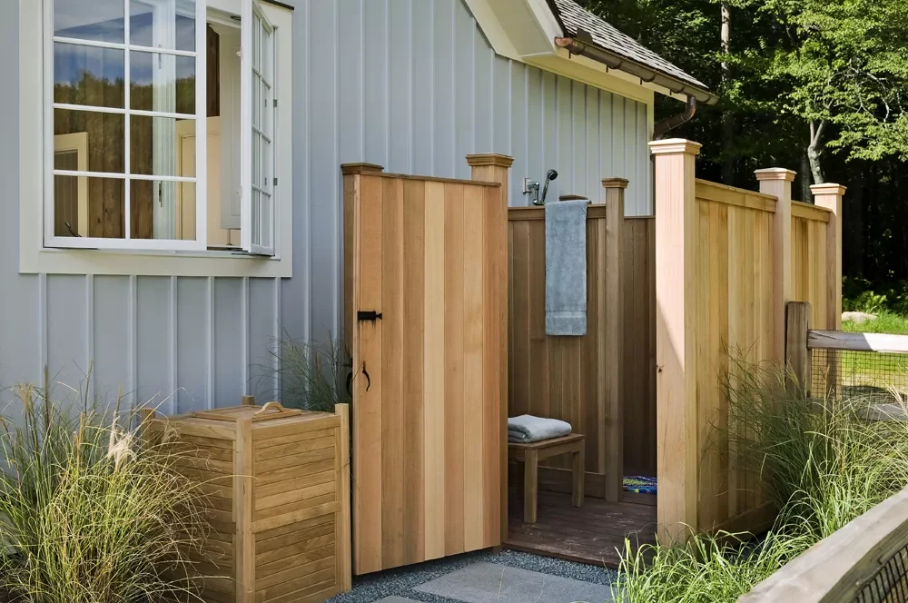 34 Stunning Outdoor Shower Ideas to Transform Your Backyard Oasis 11 Backyard Shower With Door