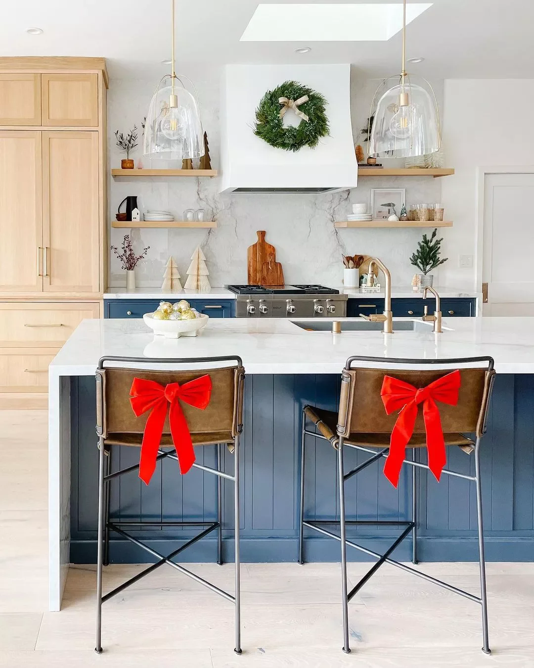 38 Christmas Kitchen Decor Ideas That Create Magic Bar Stool Bows