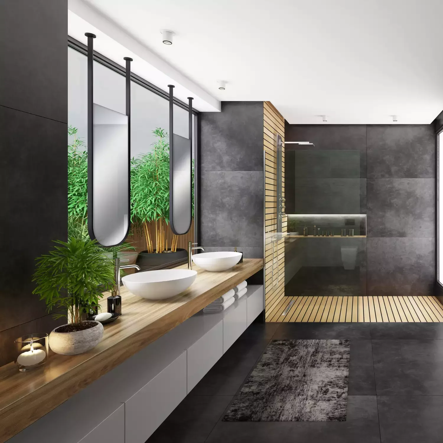 25 Stunning Gray Tile Ideas to Transform Your Bathroom Into a Showstopper 2 Be Moody With Dark Concrete