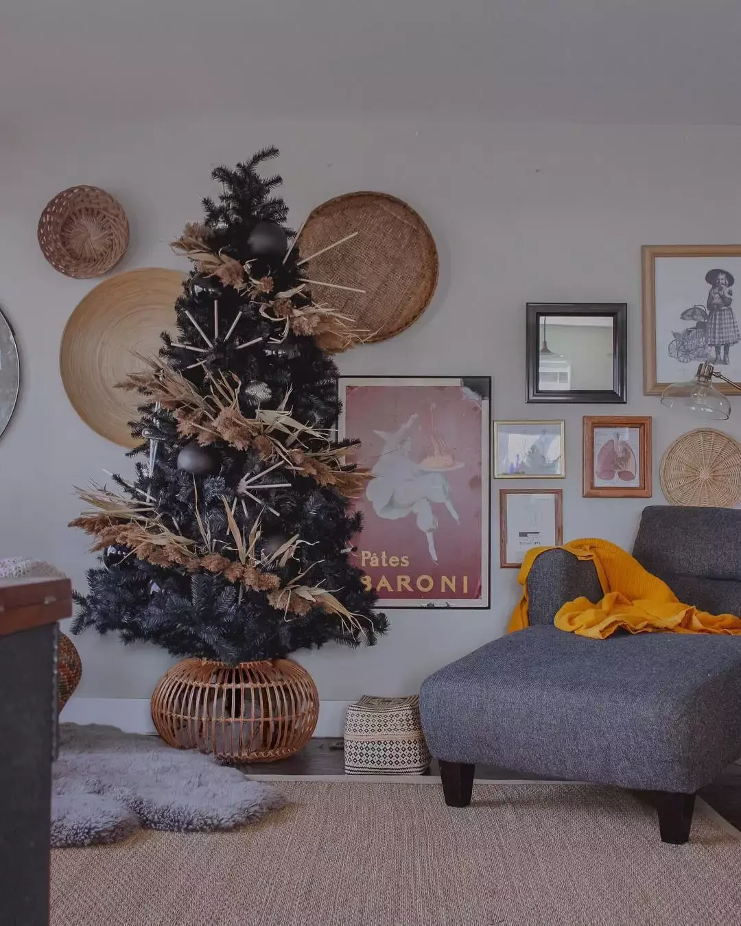 22 Stunning Black Christmas Tree Ideas That Will Transform Your Holiday Decor 1 Black Boho-Style Tree