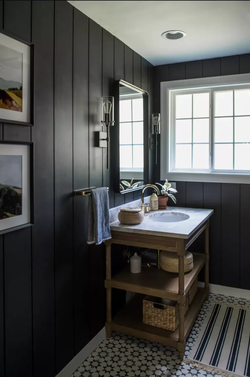 39 Stunning Shiplap Bathroom Design Ideas: From Farmhouse Charm to Modern Elegance 5 Black Shiplap Bathroom