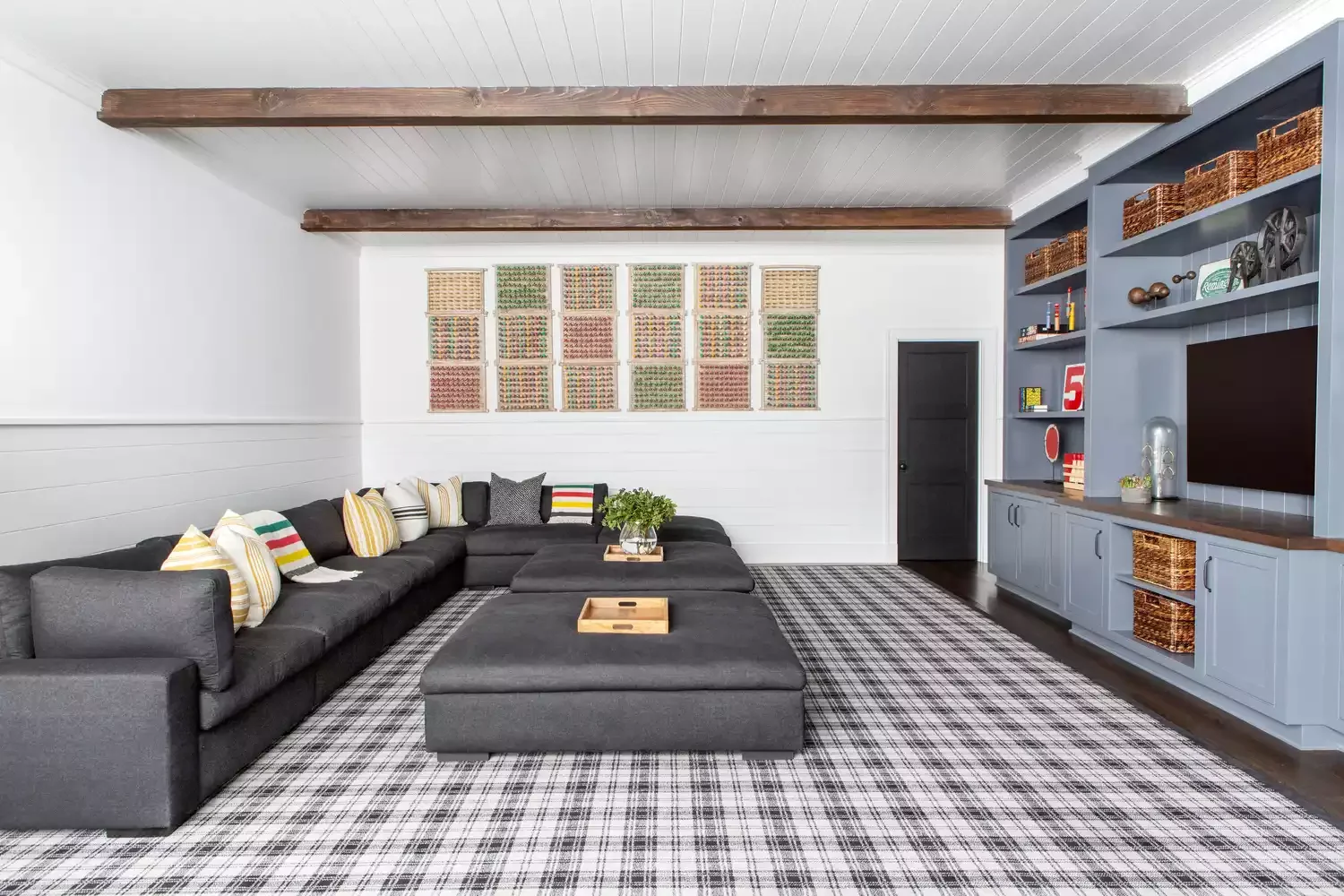 35 Stunning Black Door and White Trim Combinations That Create Perfect High-Contrast Drama 6 Black TV Room Door