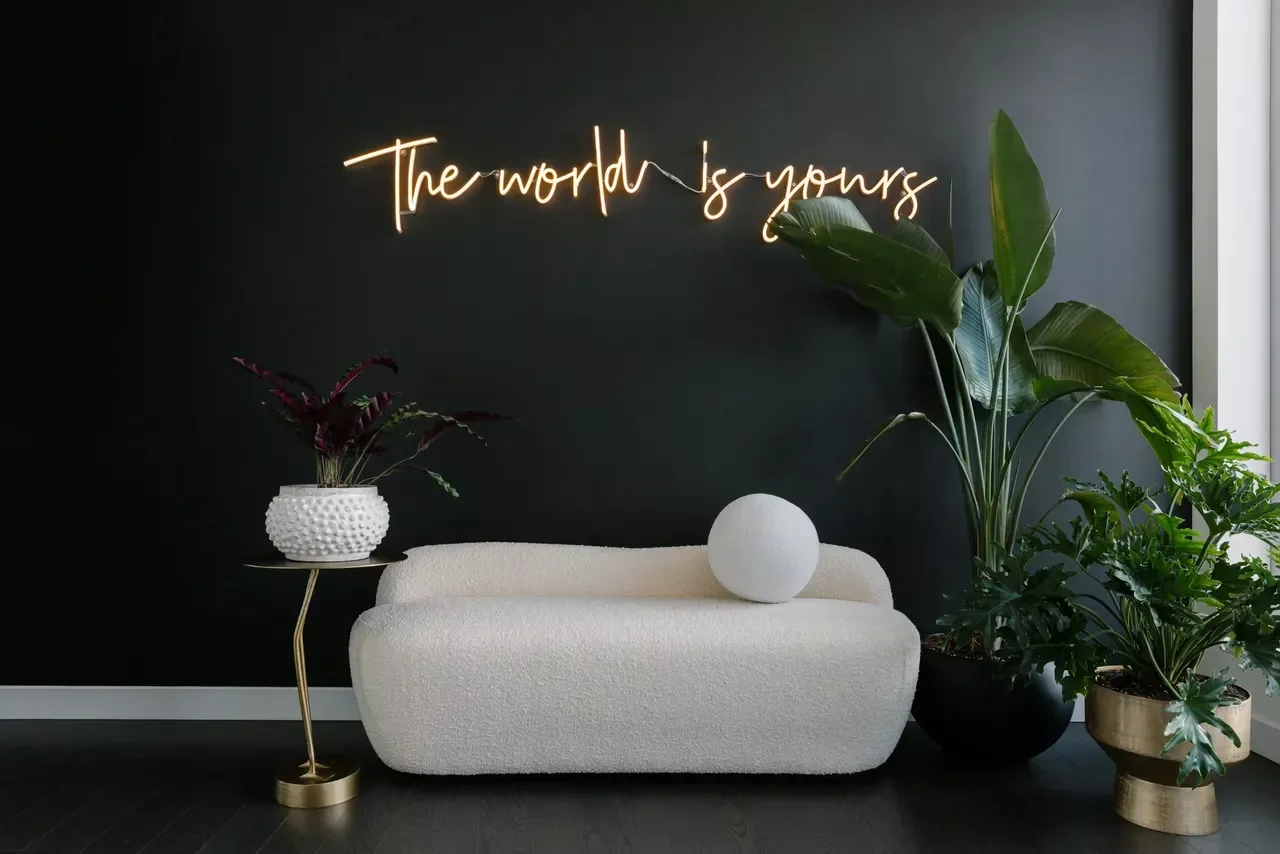 39 Bold Black Living Room Ideas That Will Transform Your Space Into Something Extraordinary 18 Black Walls With Neon Sign