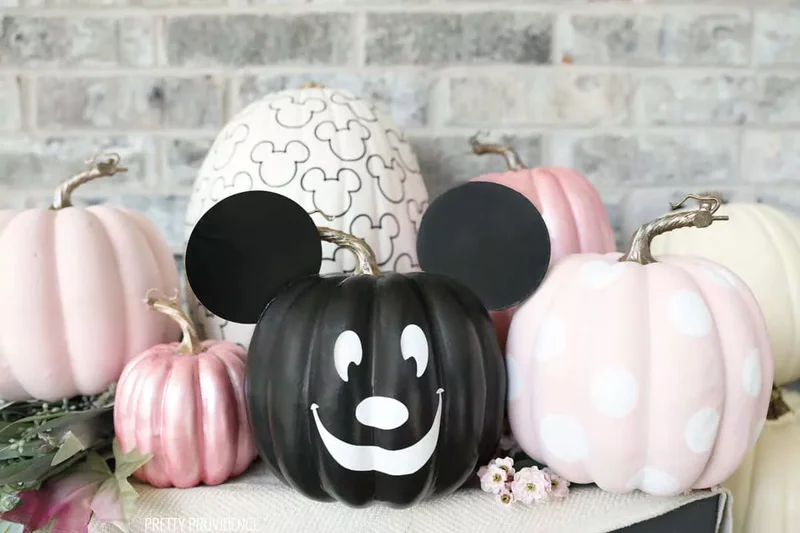 90 Creative Halloween Pumpkin Decorating Ideas to Try This Season 34 Black and White Mickey Mouse Pumpkin