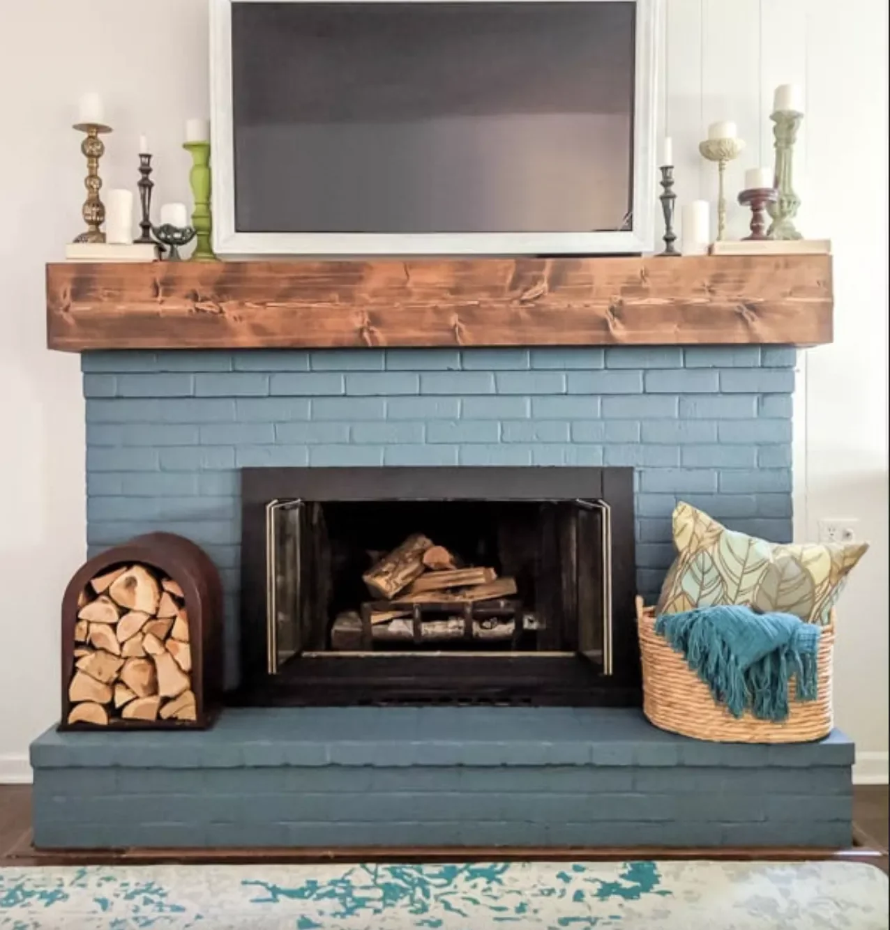 34 Stunning Painted Brick Fireplace Ideas to Transform Your Space 18 Blue Brick Fireplace