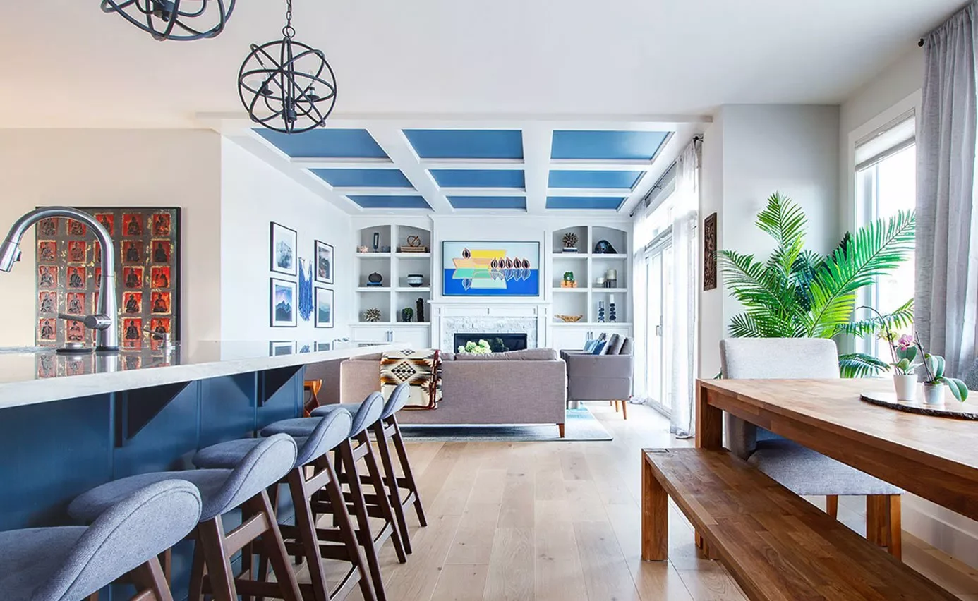 47 Stunning Blue Living Room Ideas That Work With Any Design Style 24 Blue Coffered Ceiling