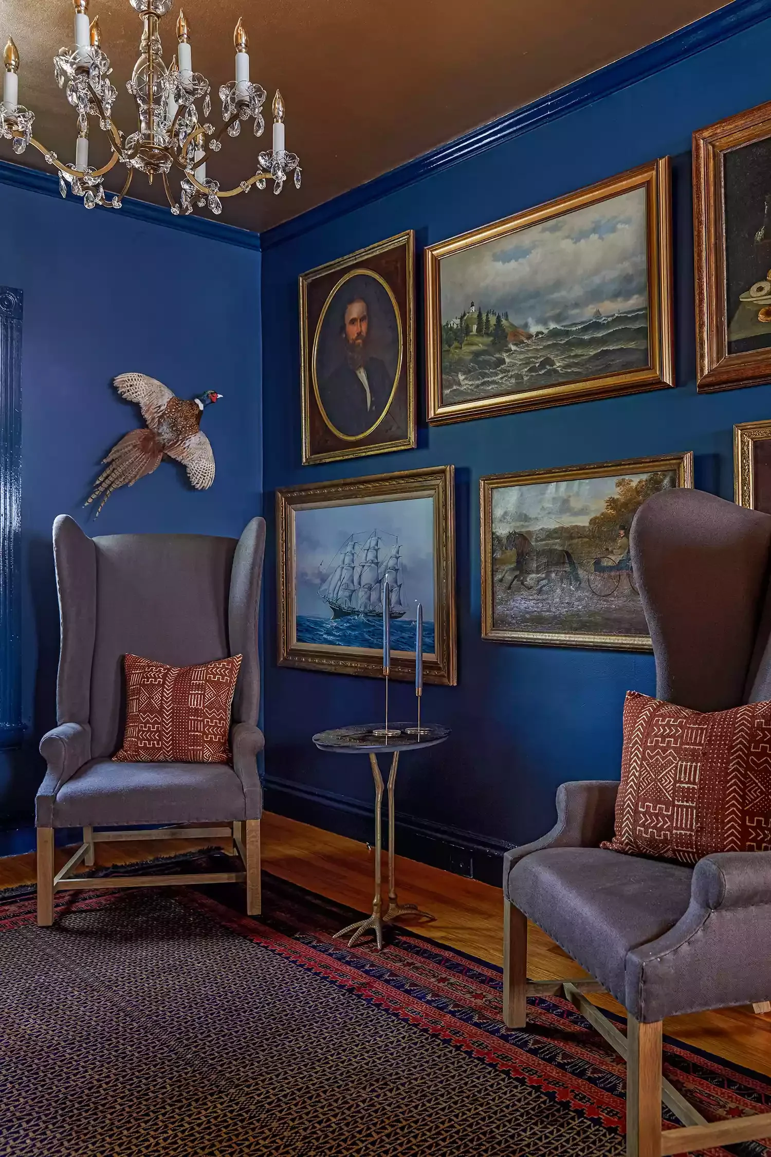 47 Stunning Blue Living Room Ideas That Work With Any Design Style 29 Blue Gallery Wall