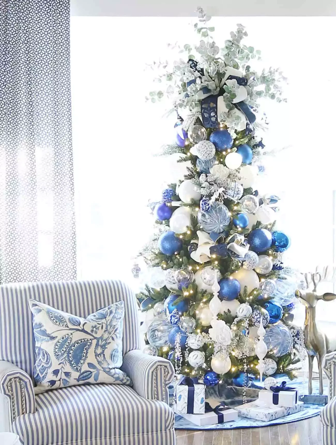 60 Stunning Christmas Tree Ideas to Transform Your Home This Holiday Season 54 Blue-and-White Tree