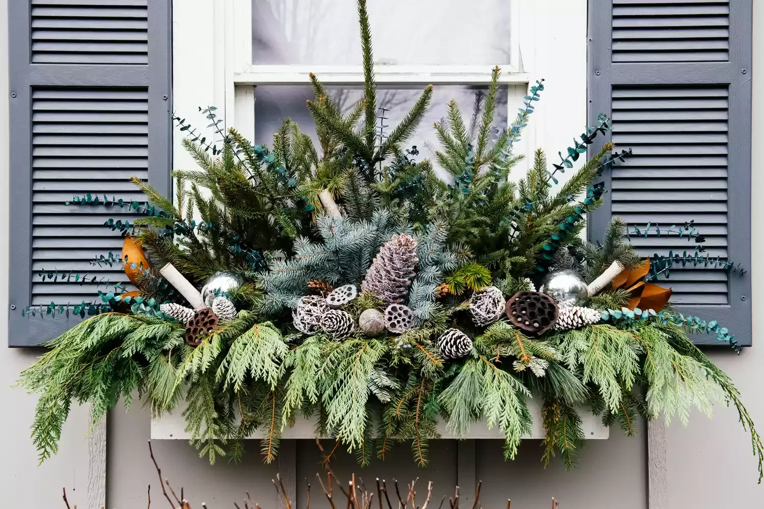 13 Stunning Winter Window Box Designs That'll Transform Your Home's Curb Appeal 6 Branches for Height