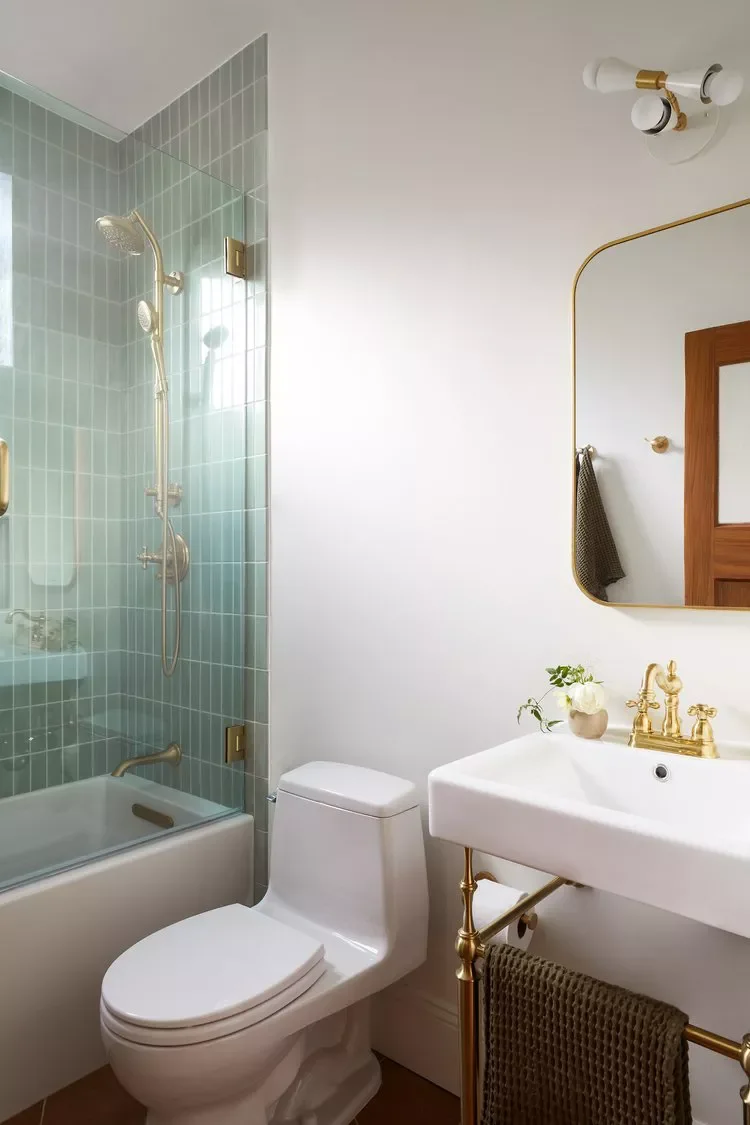 25 Compact Bathroom Vanity Ideas That Maximize Style and Storage 12 Brass Console Vanity