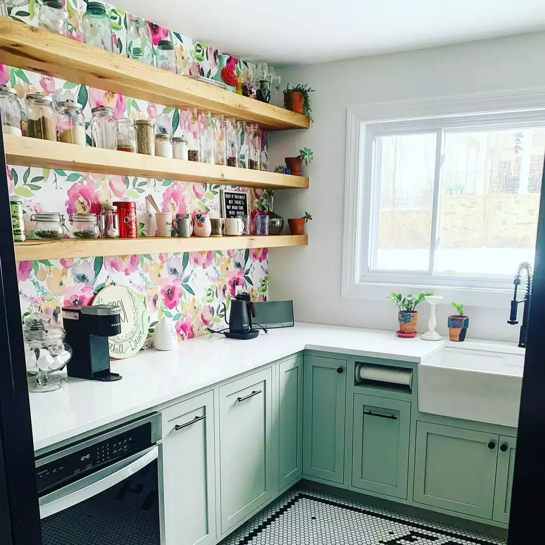 20 Creative Kitchen Accent Wall Ideas That Will Transform Your Cooking Space 9 Brighten Up Your Kitchen With Cheerful Florals