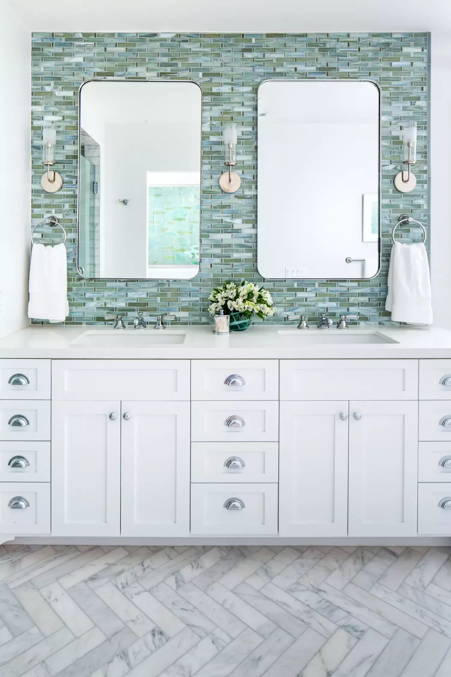 20 Stunning Bathroom Floor Designs That Will Transform Your Space 18 Bring Herringbone Into the Bathroom