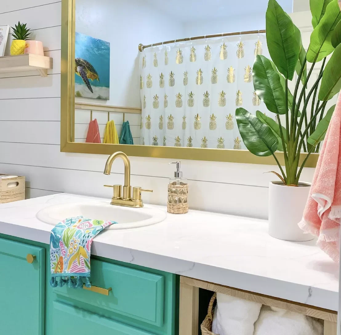 30 Beach-Inspired Bathroom Ideas That Bring Coastal Vibes Home 30 Bring In a Beachy Shower Curtain