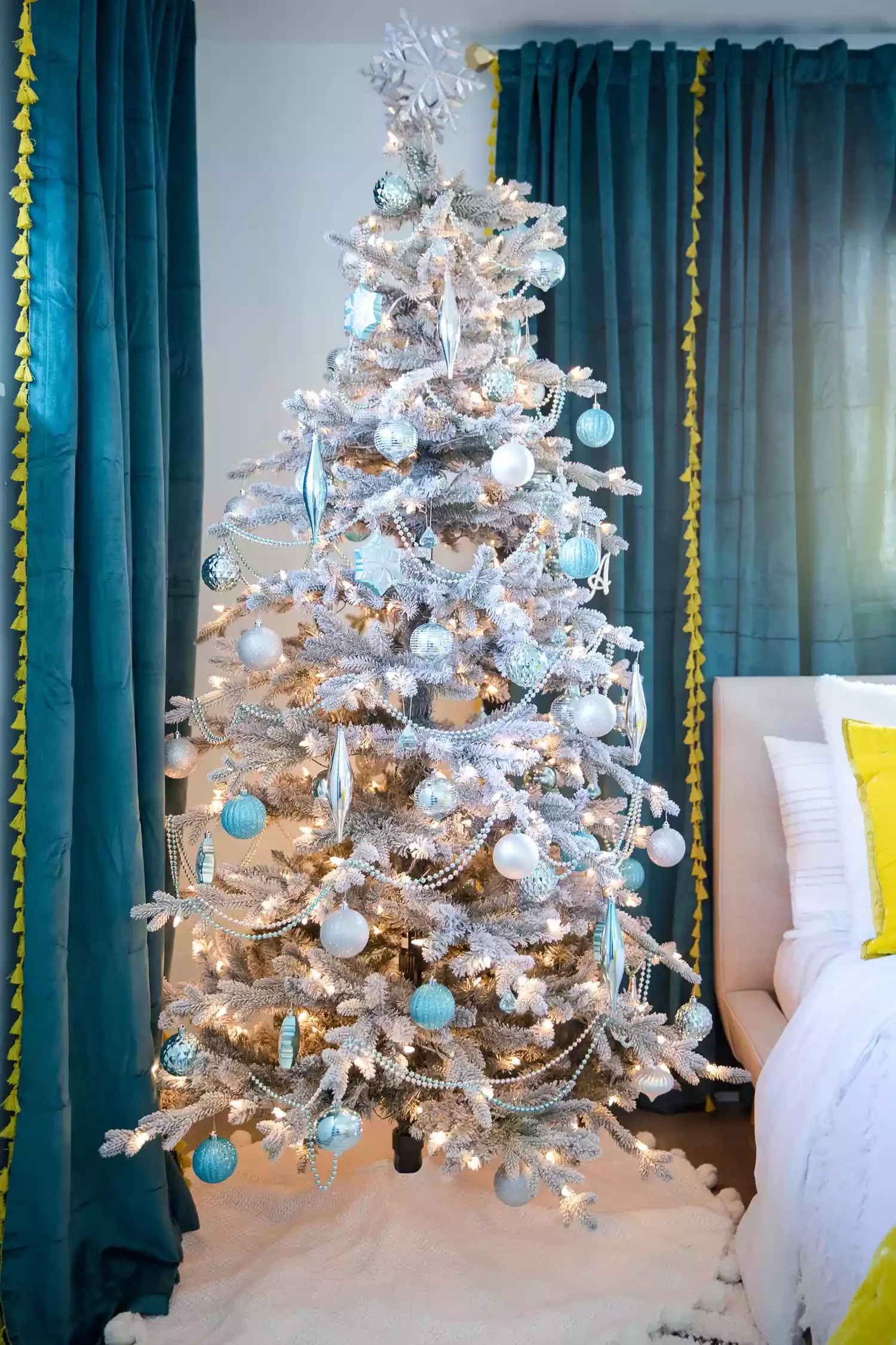 27 Stunning Flocked Christmas Tree Ideas That Transform Your Holiday Decor 8 Bring in Minty Tones