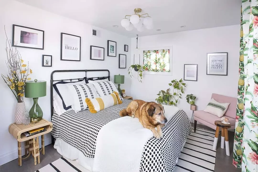 32 Stunning Black and White Bedroom Ideas That Will Transform Your Space 18 Bring in Pink and Green