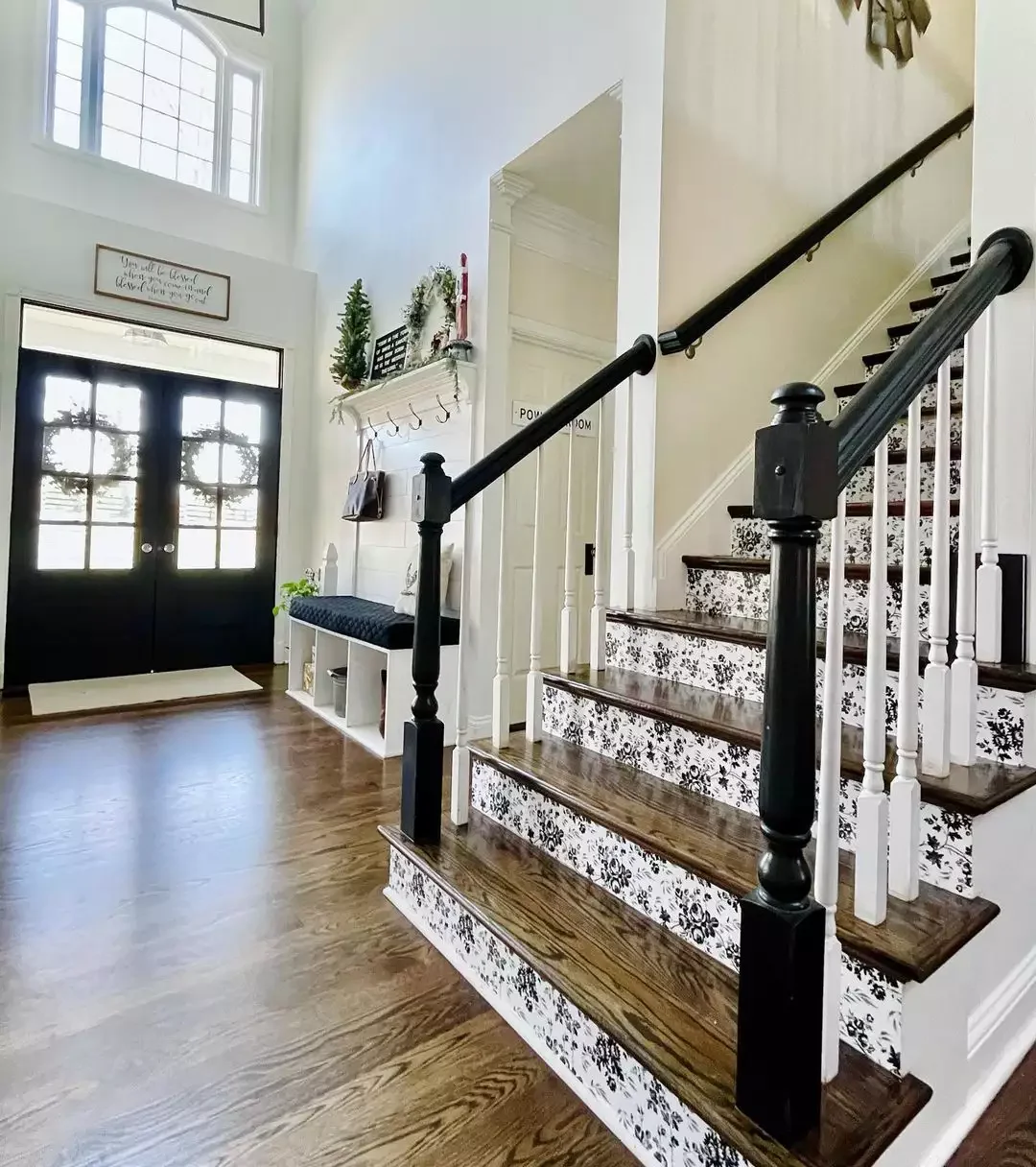 25 Charming Farmhouse Stair Railing Ideas to Transform Your Home 9 Bring in Some Black and White